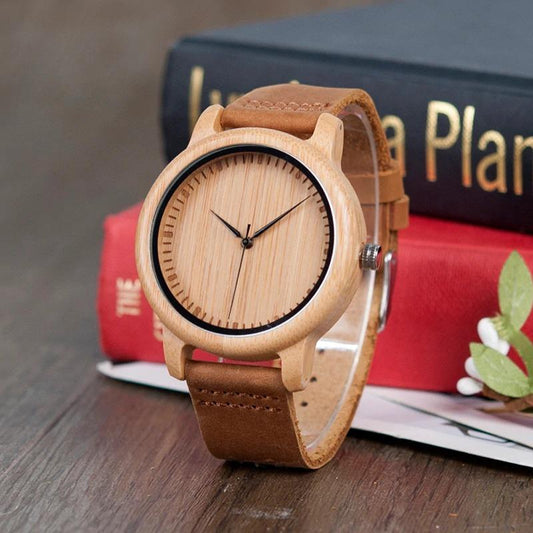Bamboo Wooden Casual Leather Strap Quartz Watches for Men and Women - Unisex Style Watches - DYAVOR®