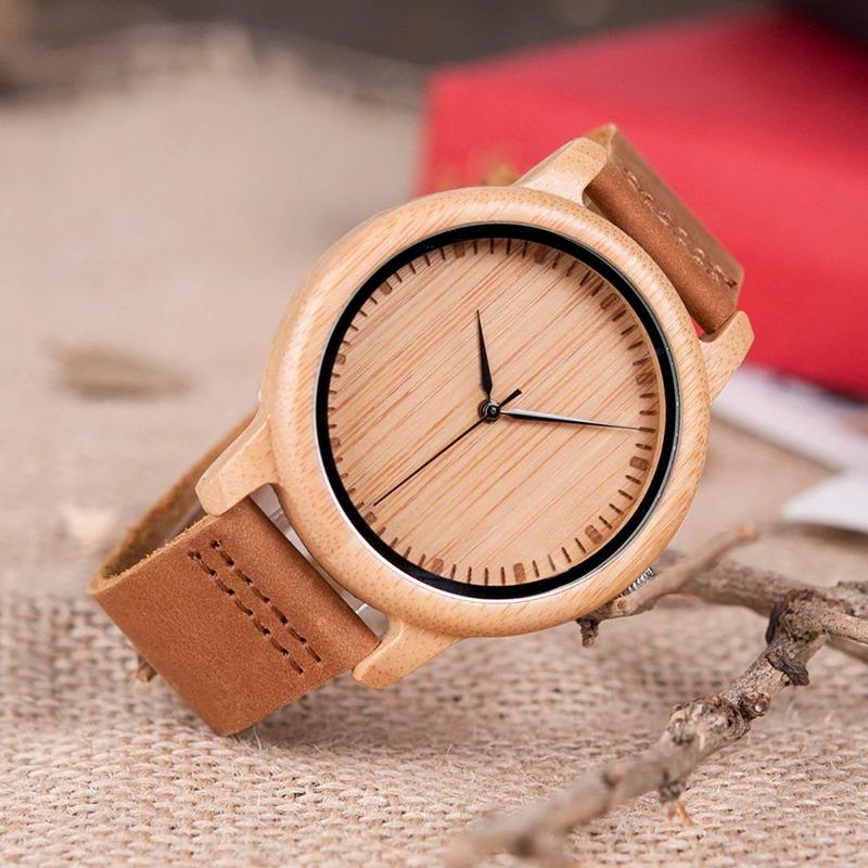 Bamboo Wooden Casual Leather Strap Quartz Watches for Men and Women - Unisex Style Watches - DYAVOR®