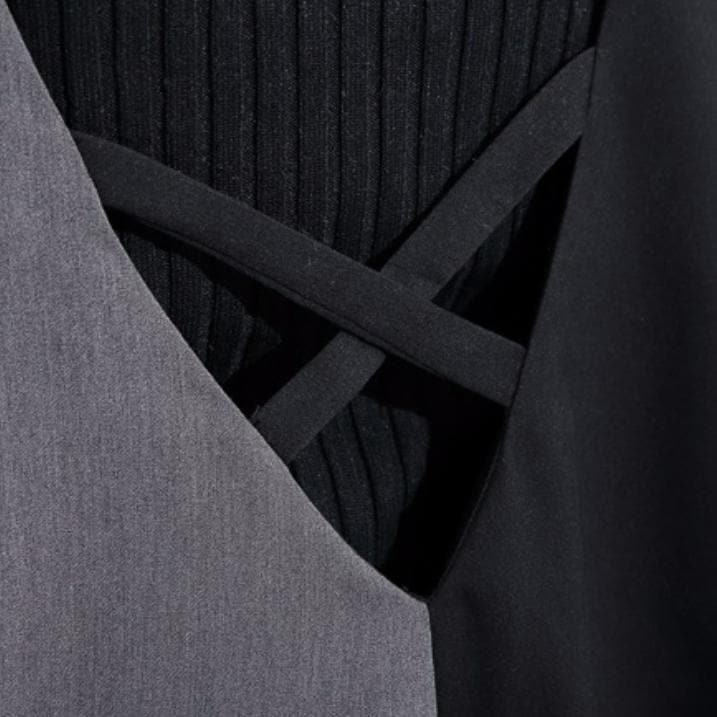 black gray patchwork casual cotton v neck jumpsuit pants fashion wide leg pants - - DYAVOR®