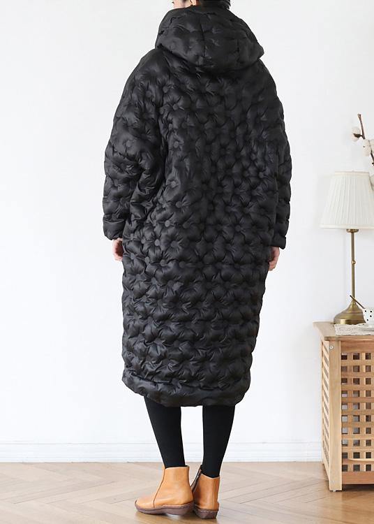 black loose large size hooded long padded jacket cotton thick coat - - DYAVOR®