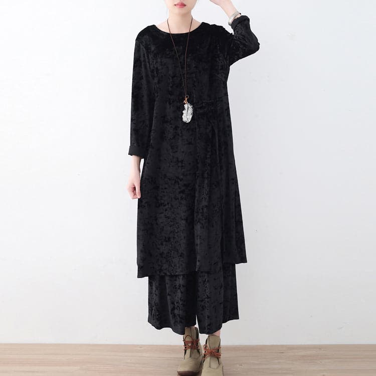 black two pieces autumn oversize corduroy pullover with cozy wide leg pants - - DYAVOR®