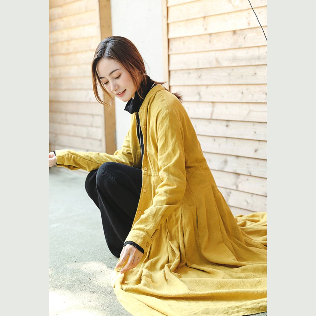 boutique yellow coats casual stand collar trench coat Fashion Cinched large hem Coat - - DYAVOR®