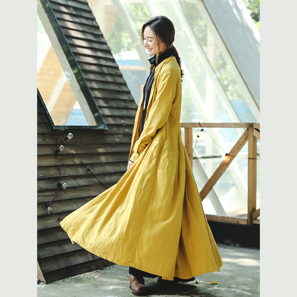 boutique yellow coats casual stand collar trench coat Fashion Cinched large hem Coat - - DYAVOR®