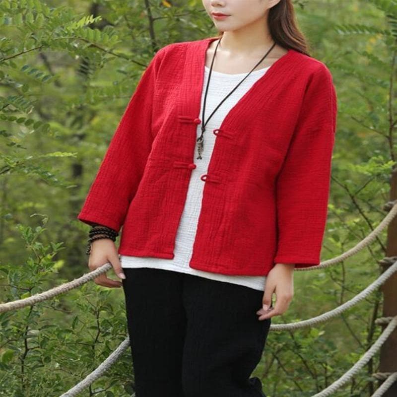 Asia V-Neck Cotton Linen Blouse | Zen - - DYAVOR®