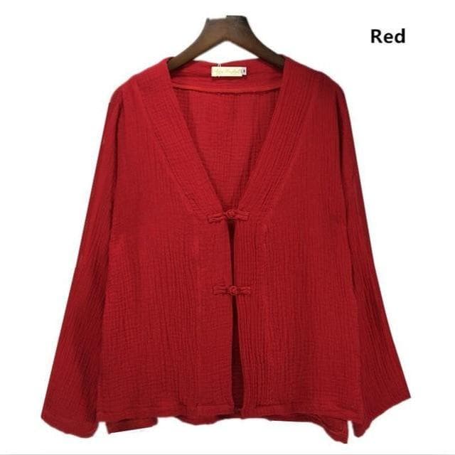Asia V-Neck Cotton Linen Blouse | Zen - - DYAVOR®