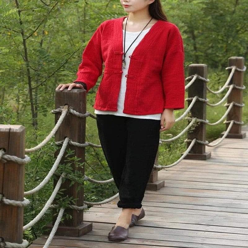 Asia V-Neck Cotton Linen Blouse | Zen - - DYAVOR®