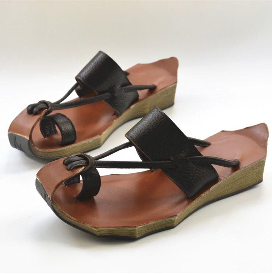 Curved Retro Leather Sandals - - DYAVOR®