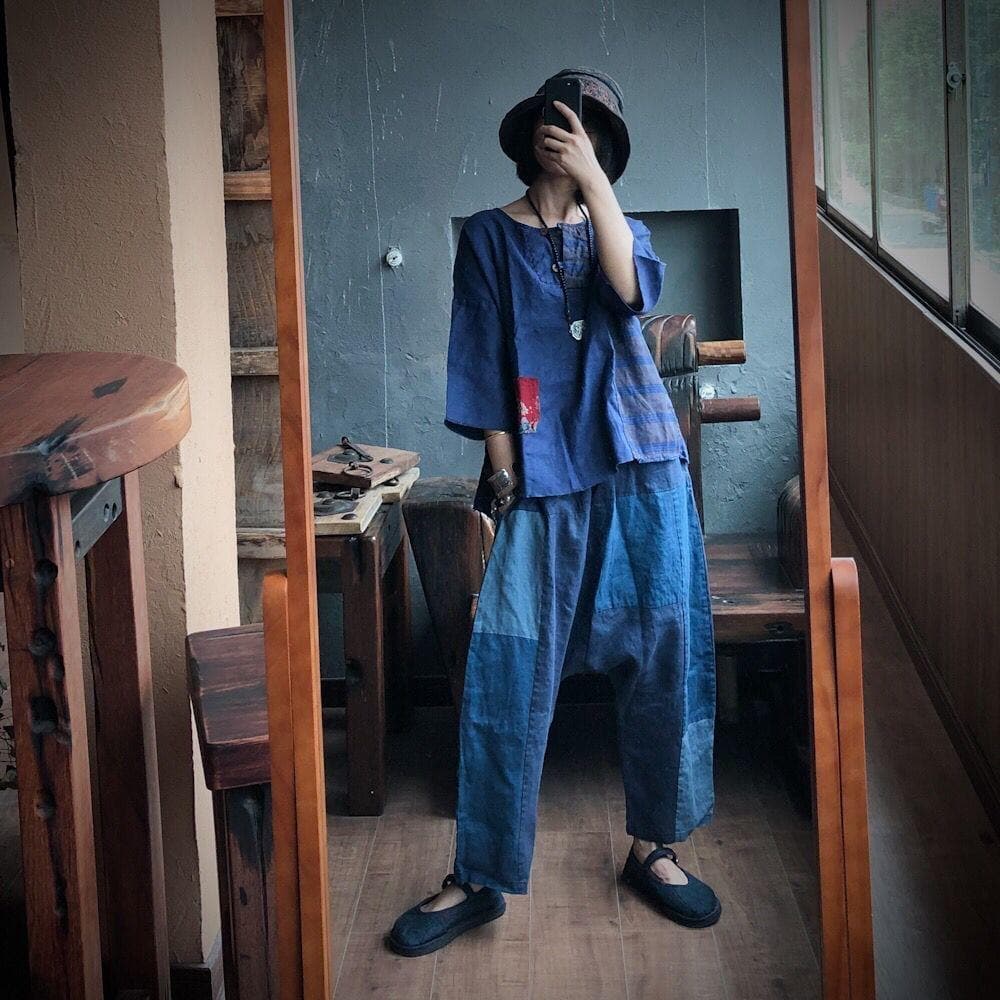 Blue Linen Harem Pants | Hippie -  - DYAVOR®