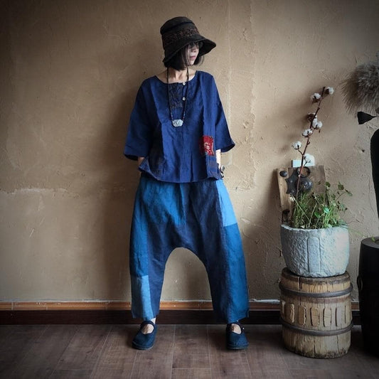 Blue Linen Harem Pants | Hippie -  - DYAVOR®