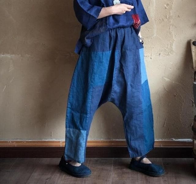 Blue Linen Harem Pants | Hippie -  - DYAVOR®
