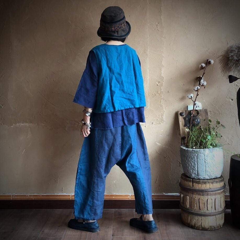 Blue Linen Harem Pants | Hippie -  - DYAVOR®