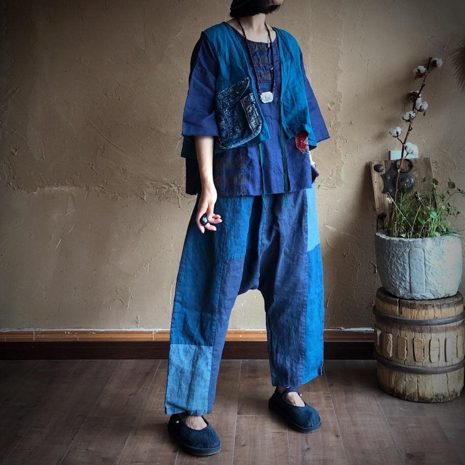 Blue Linen Harem Pants | Hippie -  - DYAVOR®