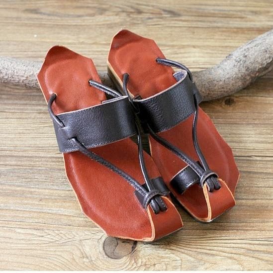 Curved Retro Leather Sandals - - DYAVOR®