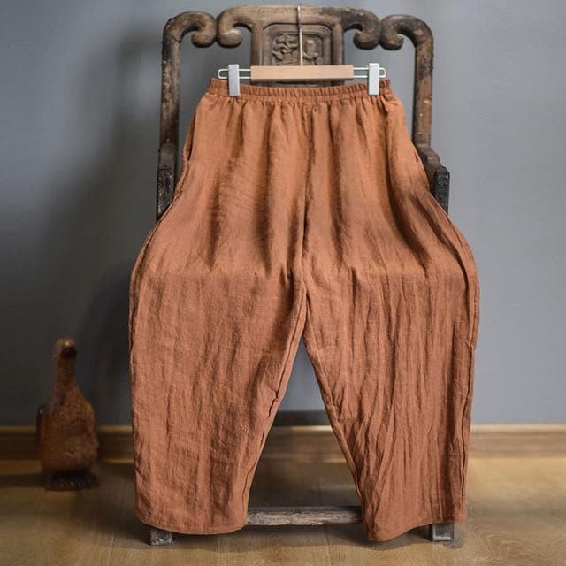 Elastic Waist Linen Trousers | Hippie - - DYAVOR®