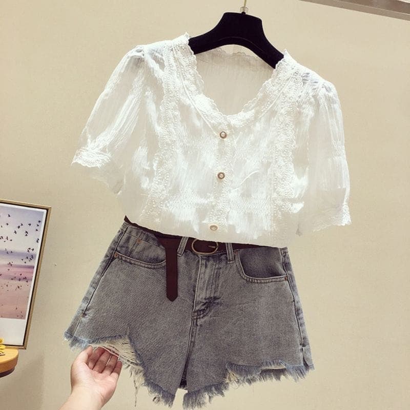Lace Embroidered Korean T-Shirts - - DYAVOR®