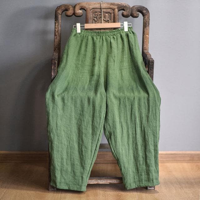Elastic Waist Linen Trousers | Hippie - - DYAVOR®
