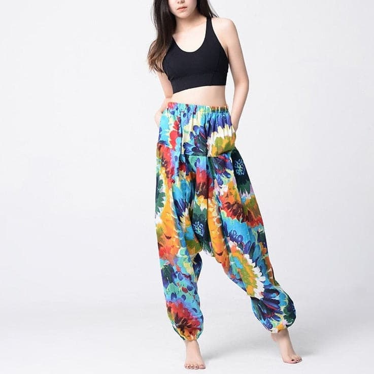 Blue Tie Dye Print Hippie Harem Pants - Harem Pants - DYAVOR®
