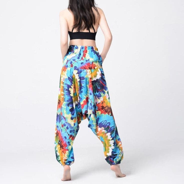 Blue Tie Dye Print Hippie Harem Pants - Harem Pants - DYAVOR®