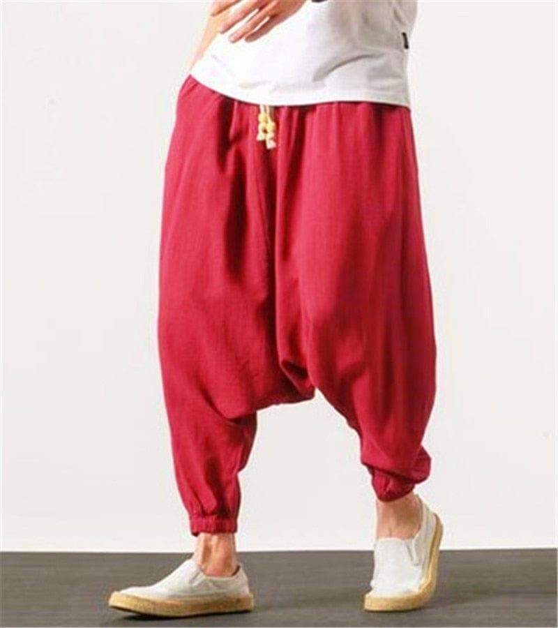 Cotton and Linen Drop Crotch Harem Pants - Harem Pants - DYAVOR®