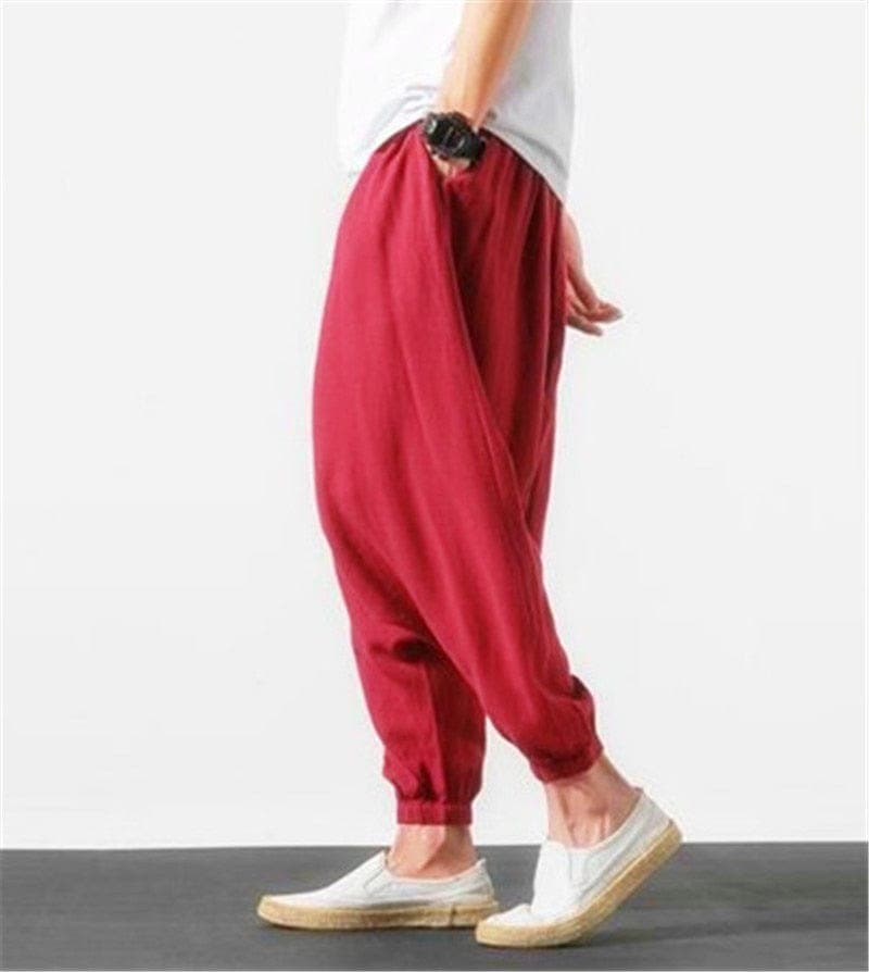 Cotton and Linen Drop Crotch Harem Pants - Harem Pants - DYAVOR®