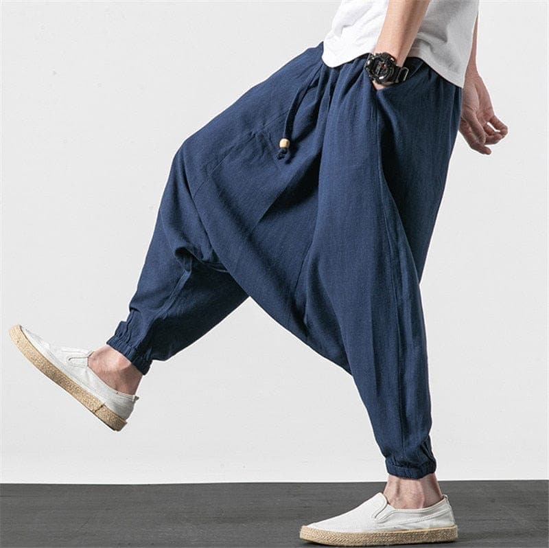 Cotton and Linen Drop Crotch Harem Pants - Harem Pants - DYAVOR®
