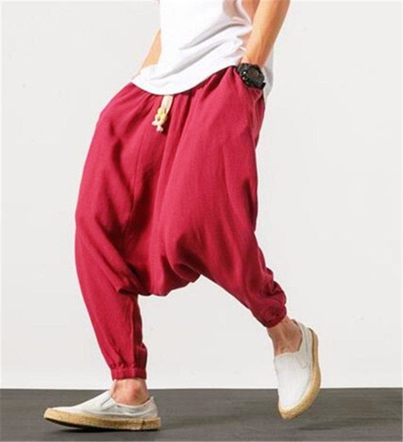 Cotton and Linen Drop Crotch Harem Pants - Harem Pants - DYAVOR®