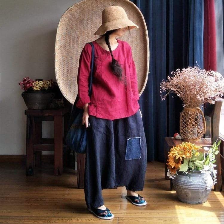 Dark Blue Linen Pants | Hippie - Harem Pants - DYAVOR®