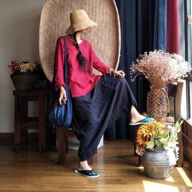 Dark Blue Linen Pants | Hippie - Harem Pants - DYAVOR®