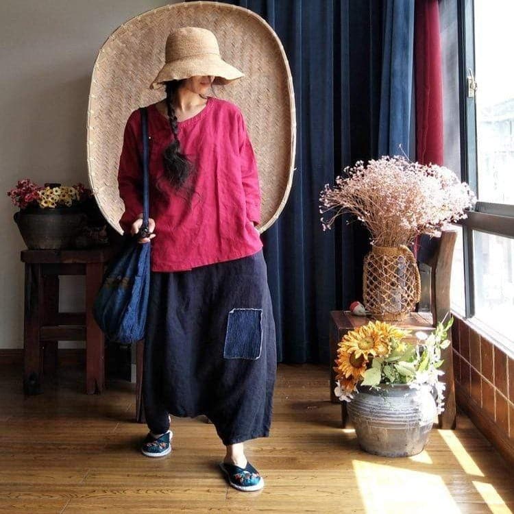 Dark Blue Linen Pants | Hippie - Harem Pants - DYAVOR®