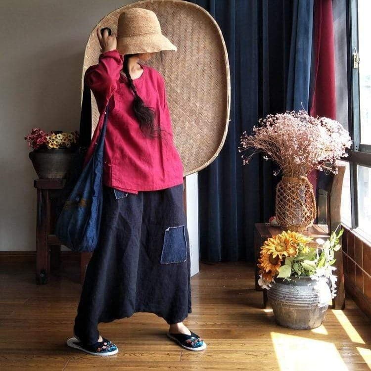 Dark Blue Linen Pants | Hippie - Harem Pants - DYAVOR®
