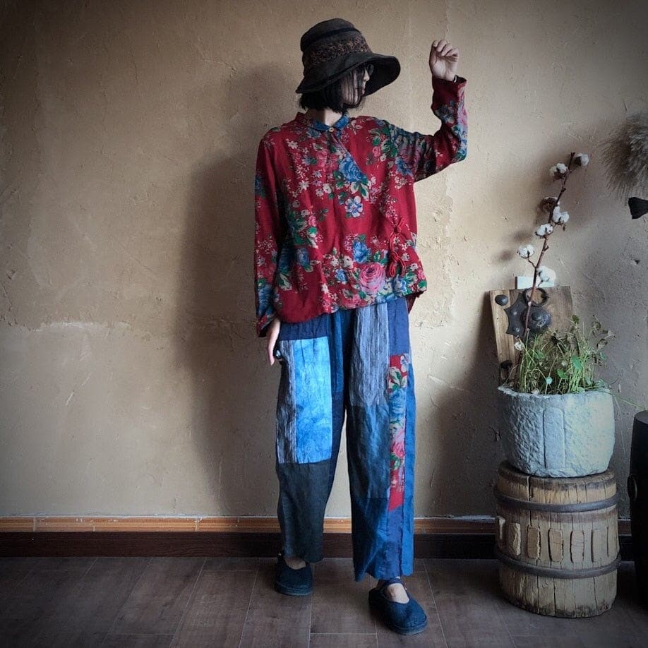 Floral Patchwork Cotton Linen Pants - Harem Pants - DYAVOR®