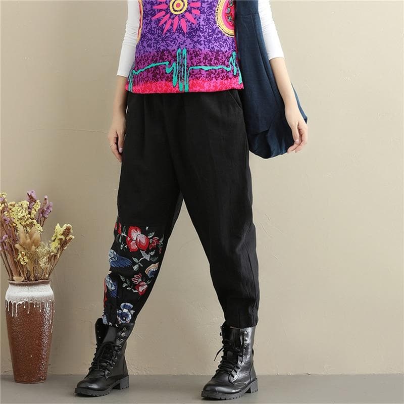 High Waist Patchwork Floral Trousers - Harem Pants - DYAVOR®