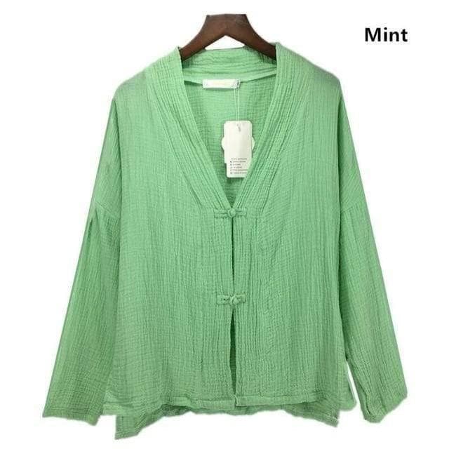 Asia V-Neck Cotton Linen Blouse | Zen - - DYAVOR®