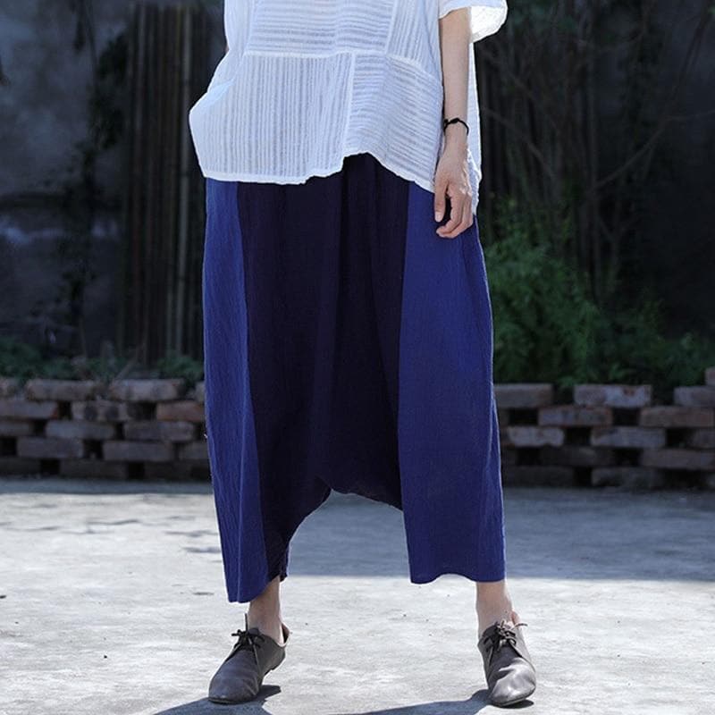 Navy Blue Cotton Linen Harem Pants | Lotus - - DYAVOR®