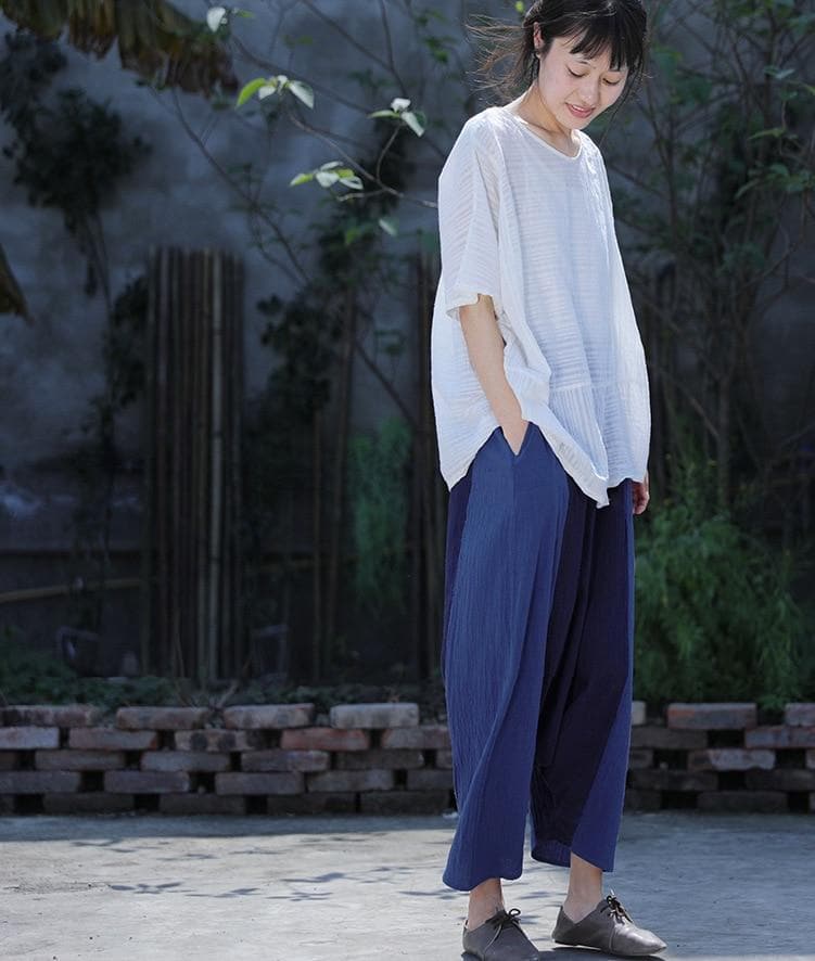 Navy Blue Cotton Linen Harem Pants | Lotus - - DYAVOR®
