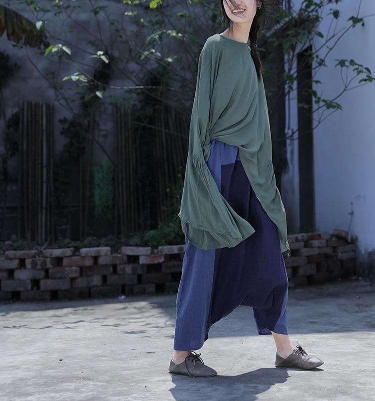 Navy Blue Cotton Linen Harem Pants | Lotus - - DYAVOR®