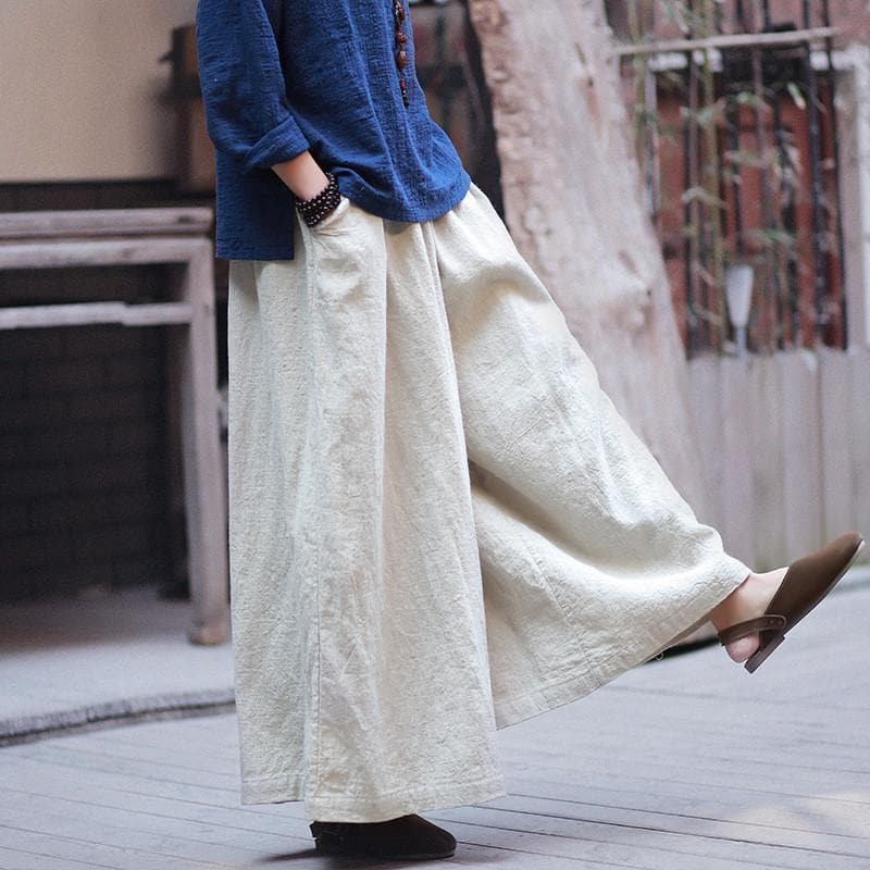Beige Linen Palazzo Pants | Zen - - DYAVOR®