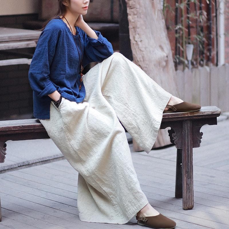Beige Linen Palazzo Pants | Zen - - DYAVOR®