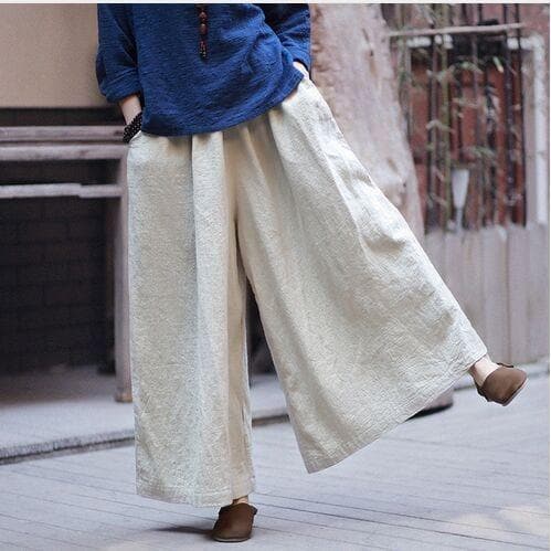 Beige Linen Palazzo Pants | Zen - - DYAVOR®