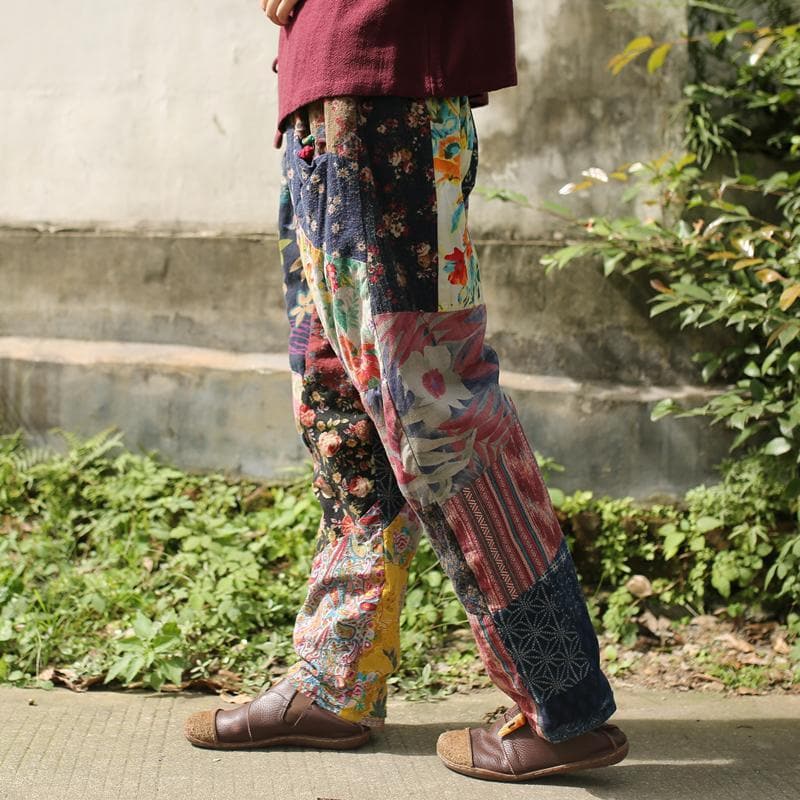 Floral Patchwork Linen Hippie Pants - - DYAVOR®
