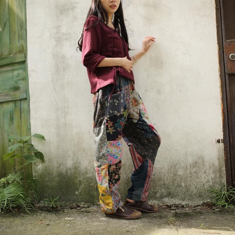 Floral Patchwork Linen Hippie Pants - - DYAVOR®
