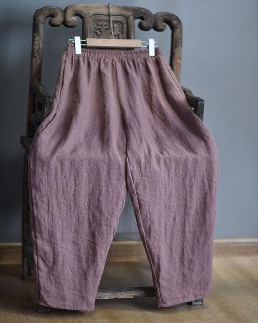 Elastic Waist Linen Trousers | Hippie - - DYAVOR®