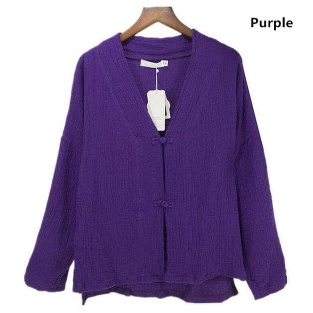 Asia V-Neck Cotton Linen Blouse | Zen - - DYAVOR®