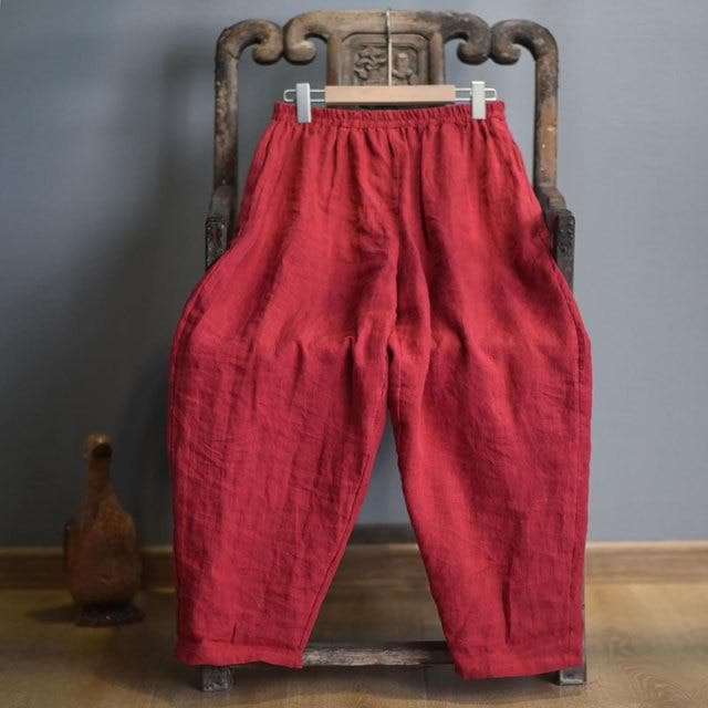 Elastic Waist Linen Trousers | Hippie - - DYAVOR®
