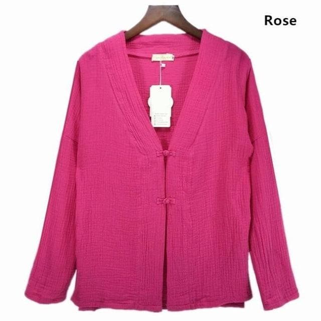 Asia V-Neck Cotton Linen Blouse | Zen - - DYAVOR®