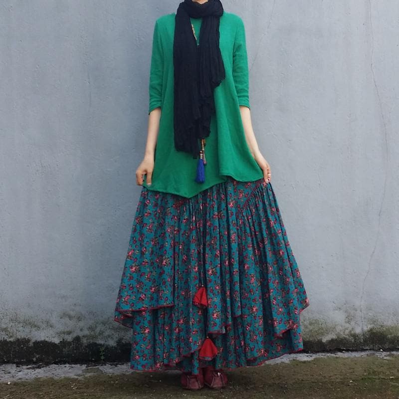 Asymmetrical Floral Maxi Skirt - Skirts - DYAVOR®