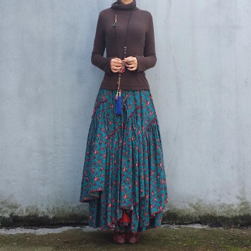 Asymmetrical Floral Maxi Skirt - Skirts - DYAVOR®