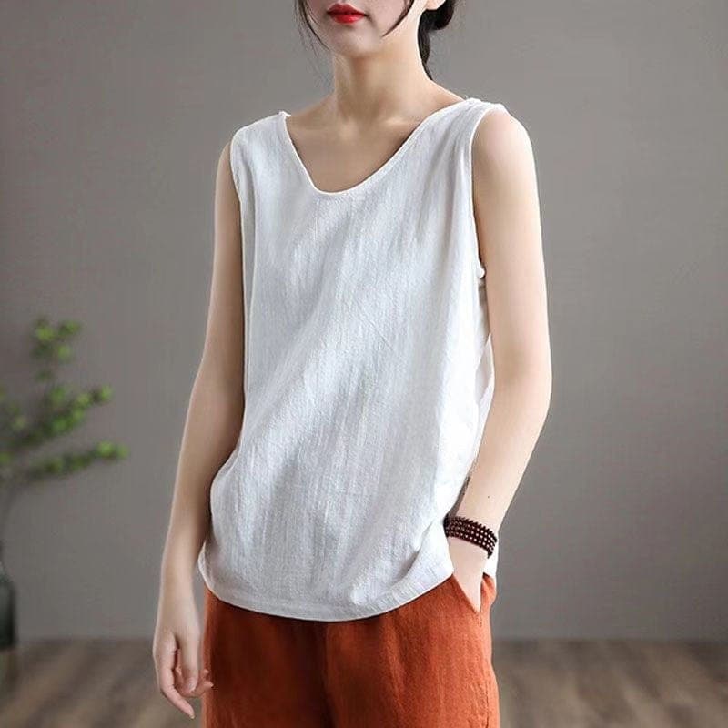 Mimi Cotton Linen V-neck Tank Top - - DYAVOR®