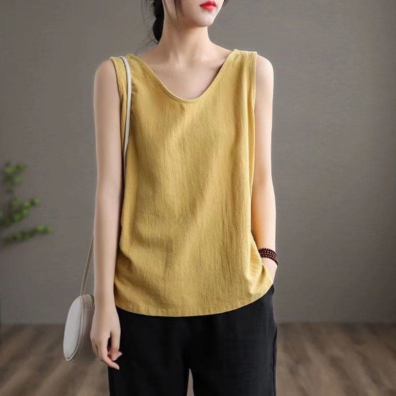 Mimi Cotton Linen V-neck Tank Top - - DYAVOR®