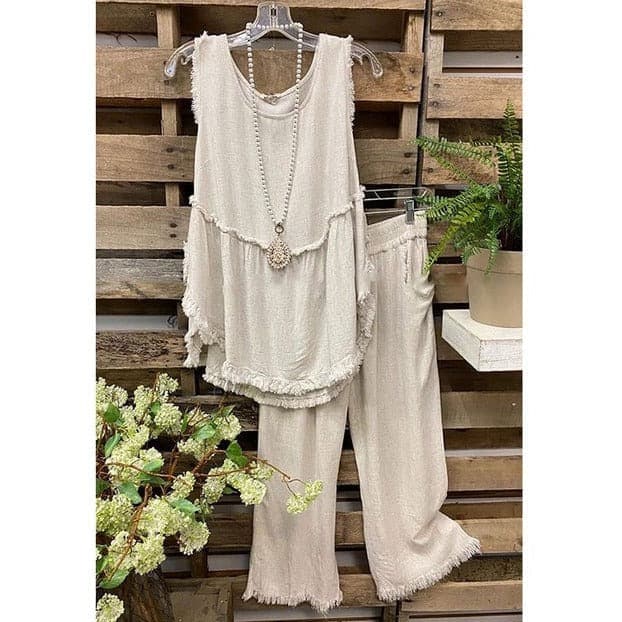 Clara Cotton Linen Tank Top + Matching Pants -  - DYAVOR®
